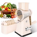 Rotary cheese grater with handle, 5 carefully designed blades, strong suction cup base, kitchen gadget, vegetable slicer, dicer, fruit and vegetable slicer, small kitchen tool. - Image 6